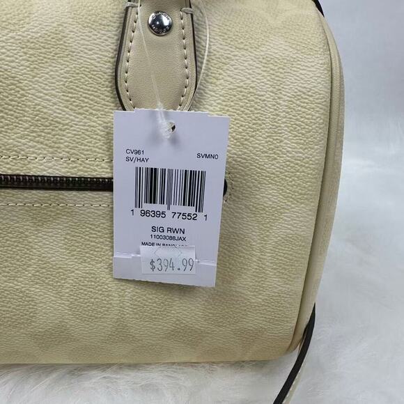 Coach Rowan Satchel/CrossBody Bag In Signature Canvas Silver/Hay CV961 NWT - Picture 3 of 7